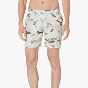 Club Monaco Mens XXL Abstract Print Swim Trunks Cream Grey Drawstring Mesh Liner